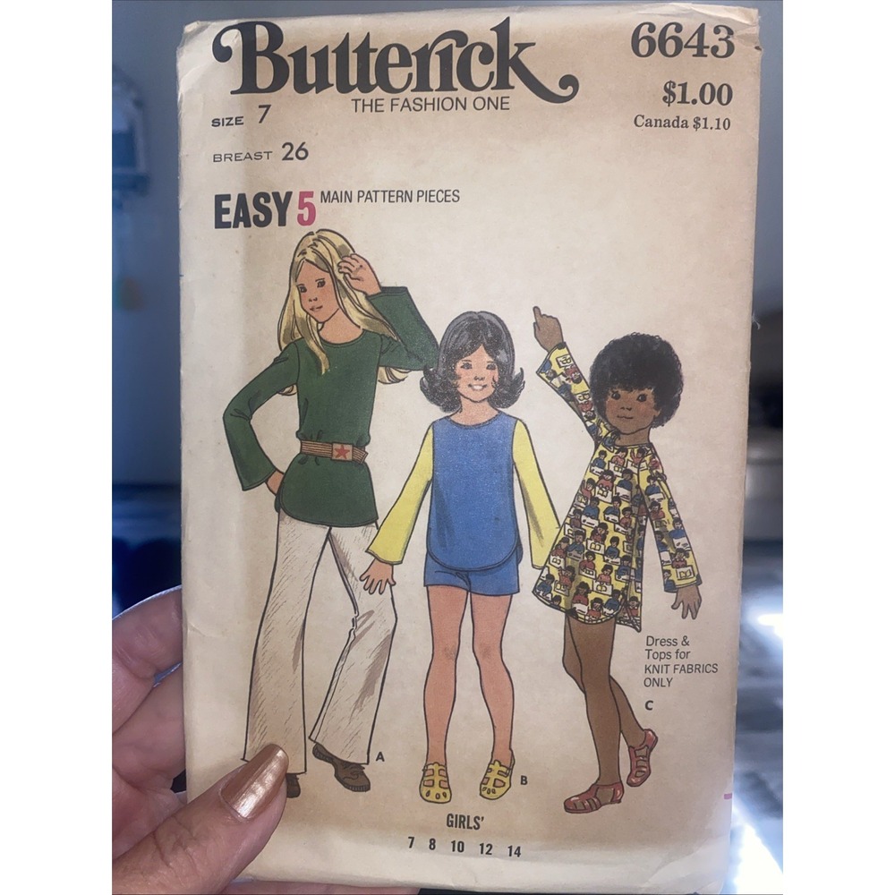 Vintage Butterick Girls Outfit Sewing Pattern 6643 Size 7 Uncut Dress Pants Top